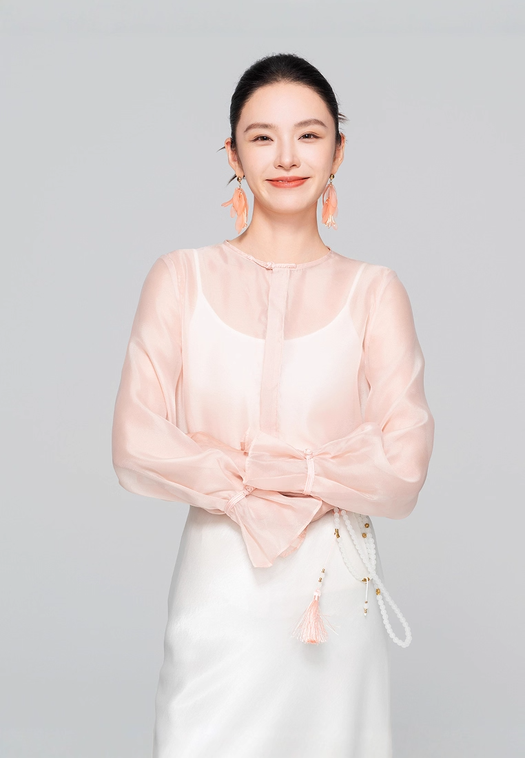 Women's Guofeng Shirt, Crew Neck & Flared Sleeve Blouse CA25121510PI