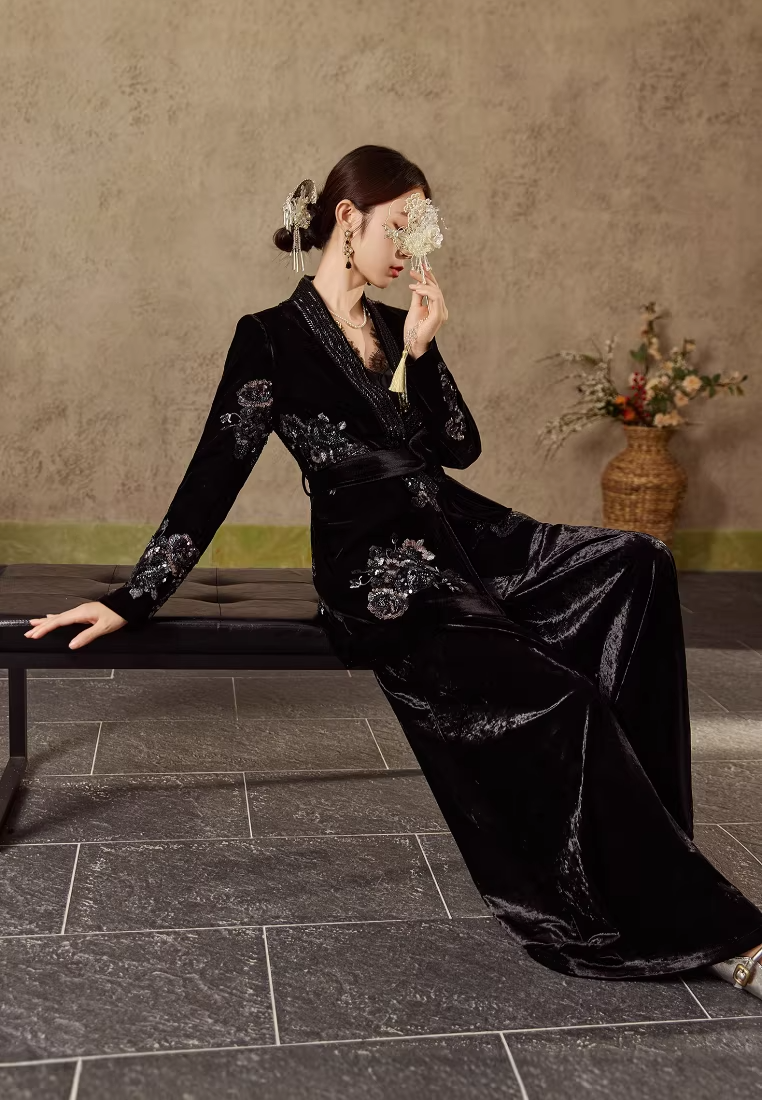 High-End New Chinese Rose Heavy-Duty Embroidery Coat, Vest and Skirt CA2025121520BK