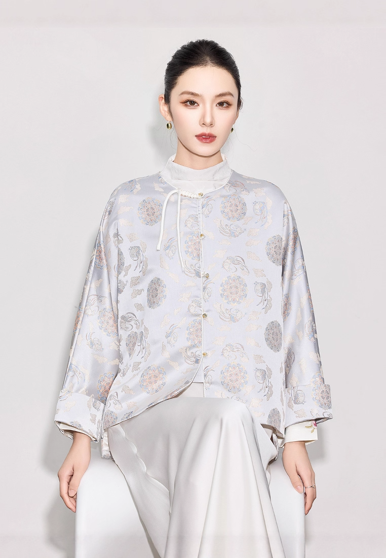 Autumn Luxury New Arrival Heavyweight Faux Song Brocade Retro Round Neck Top CA2025121504GR