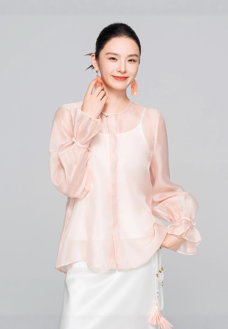 Women's Guofeng Shirt, Crew Neck & Flared Sleeve Blouse CA25121510PI
