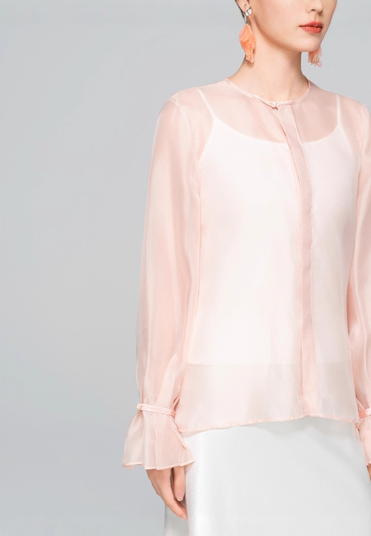 Women's Guofeng Shirt, Crew Neck & Flared Sleeve Blouse CA25121510PI