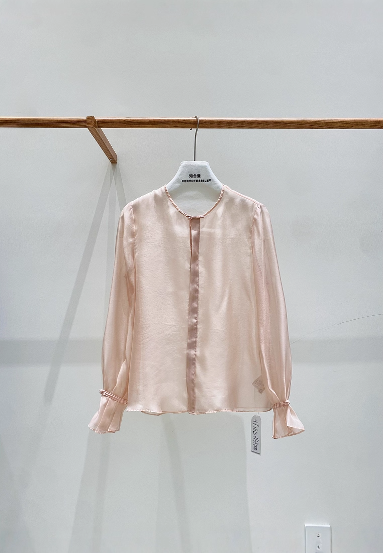 New Chinese Style Light National Trend Sheer Gauze Crew Neck Long Sleeve CA20251215W