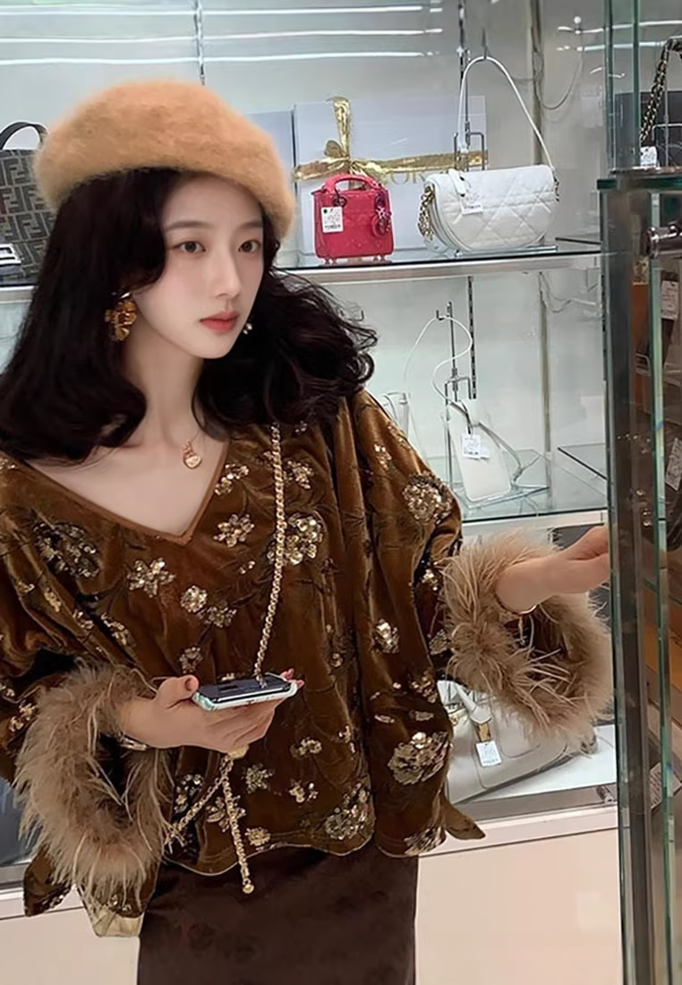 New Chinese Retro Embroidered Sequin Loose Top and Skirt Set CA2025121519BW