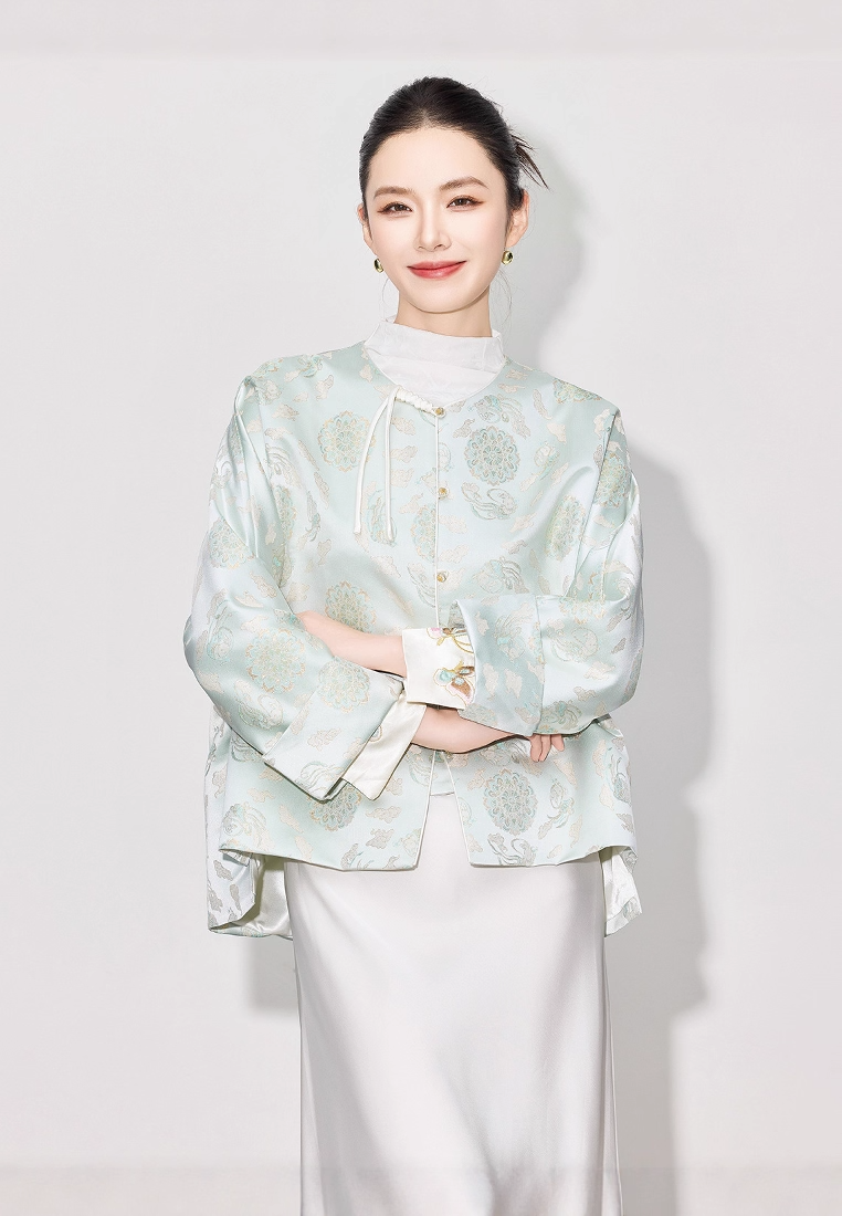 Autumn Luxury New Arrival Heavyweight Faux Song Brocade Retro Round Neck Top CA2025121504GR