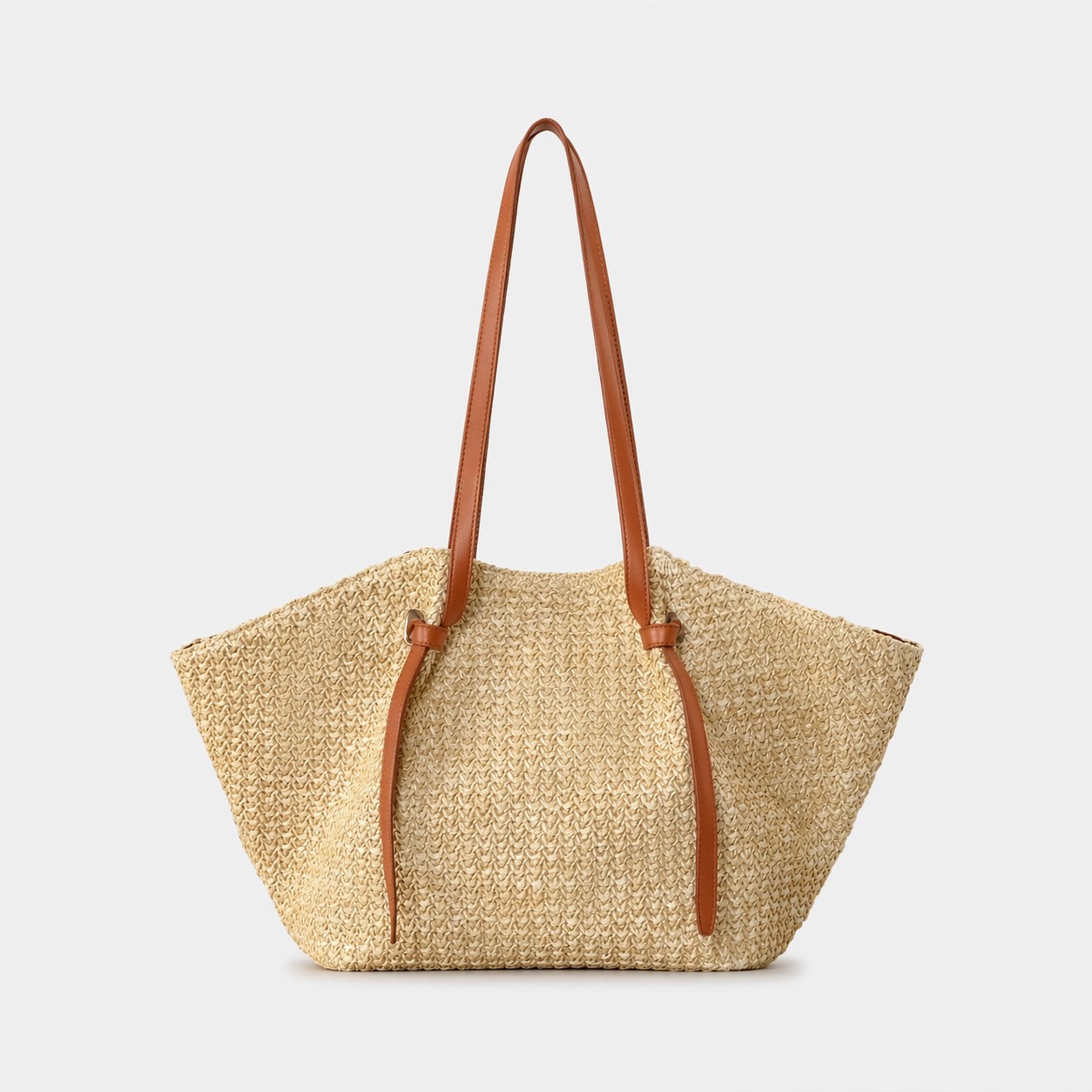 French resort style straw tote bag with leather straps K26051901
