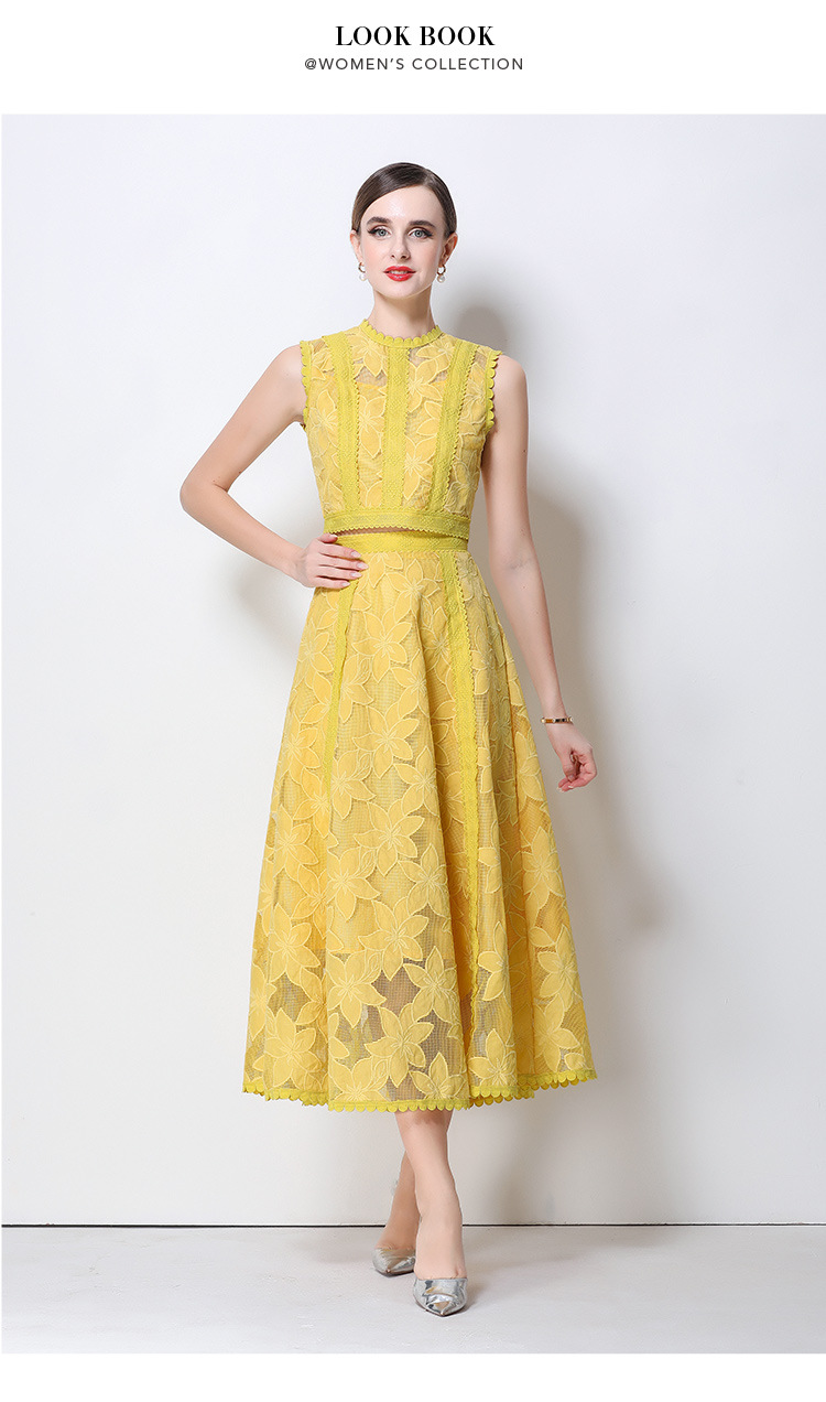 Elegant Lace Crop Top And Skirt Set Sleeveless Floral Embroidery Cocktail Dress K26032402