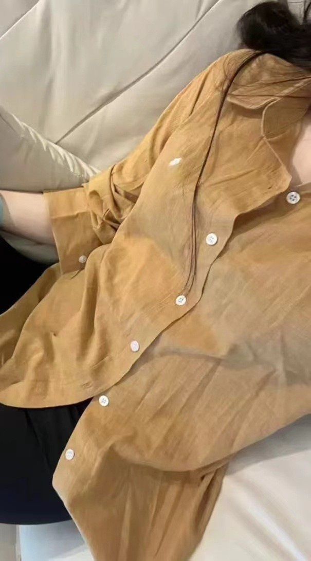 Linen Long Sleeve Button Down Shirt With Small Horse Embroidery Loose Fit Sun Protection Blouse K26032407