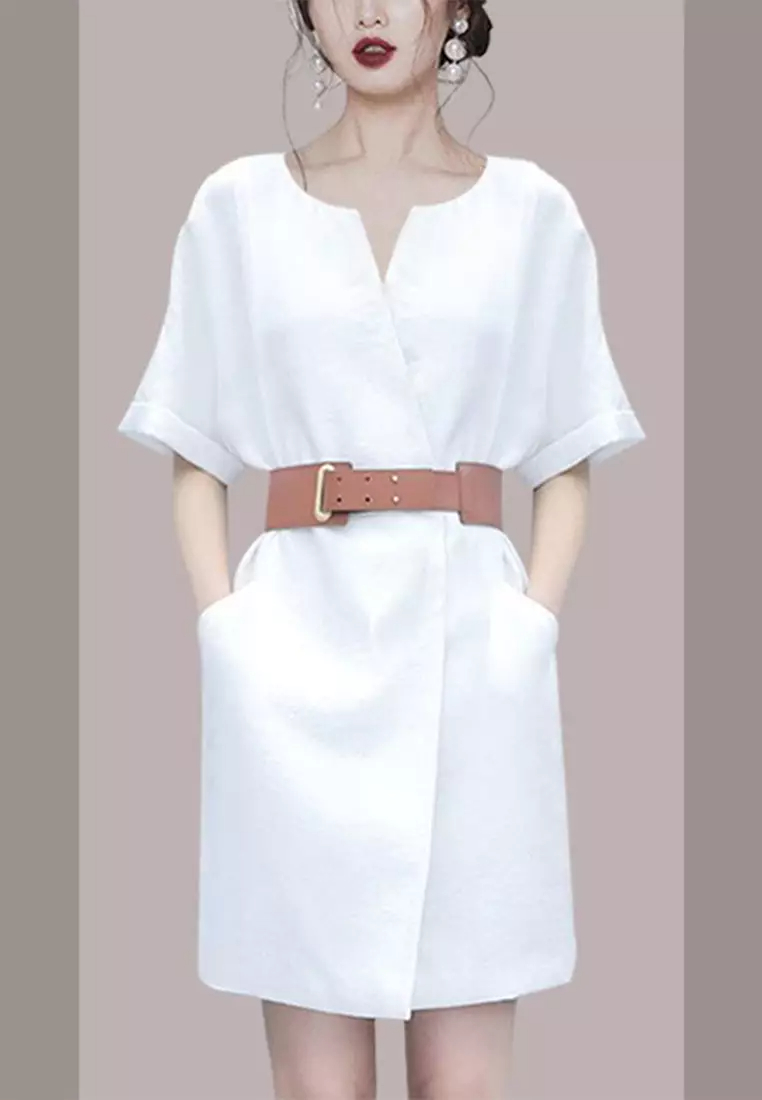 2024 Summer minimalist white temperament dress CA24041809W