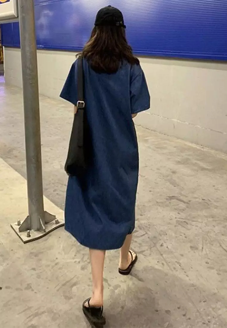 2024 Summer Retro Denim Mid length Dress CA24041814BL