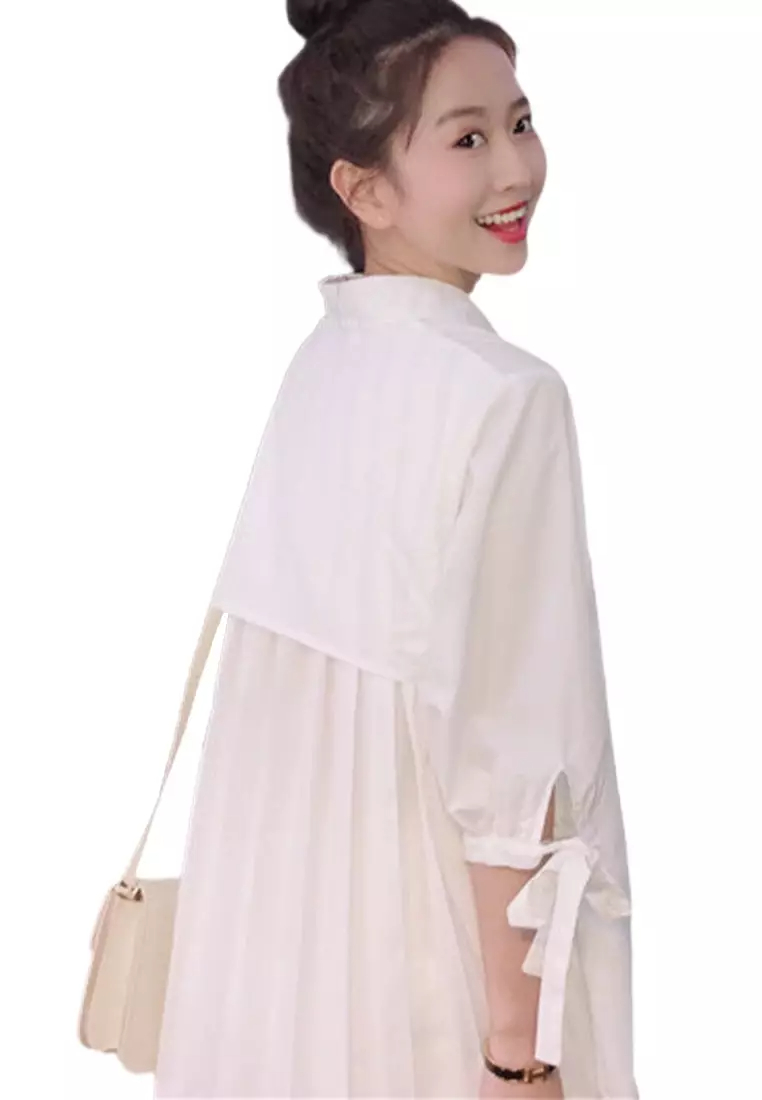 2024 Retro Casual Loose Mid length White Shirt CA24041819W