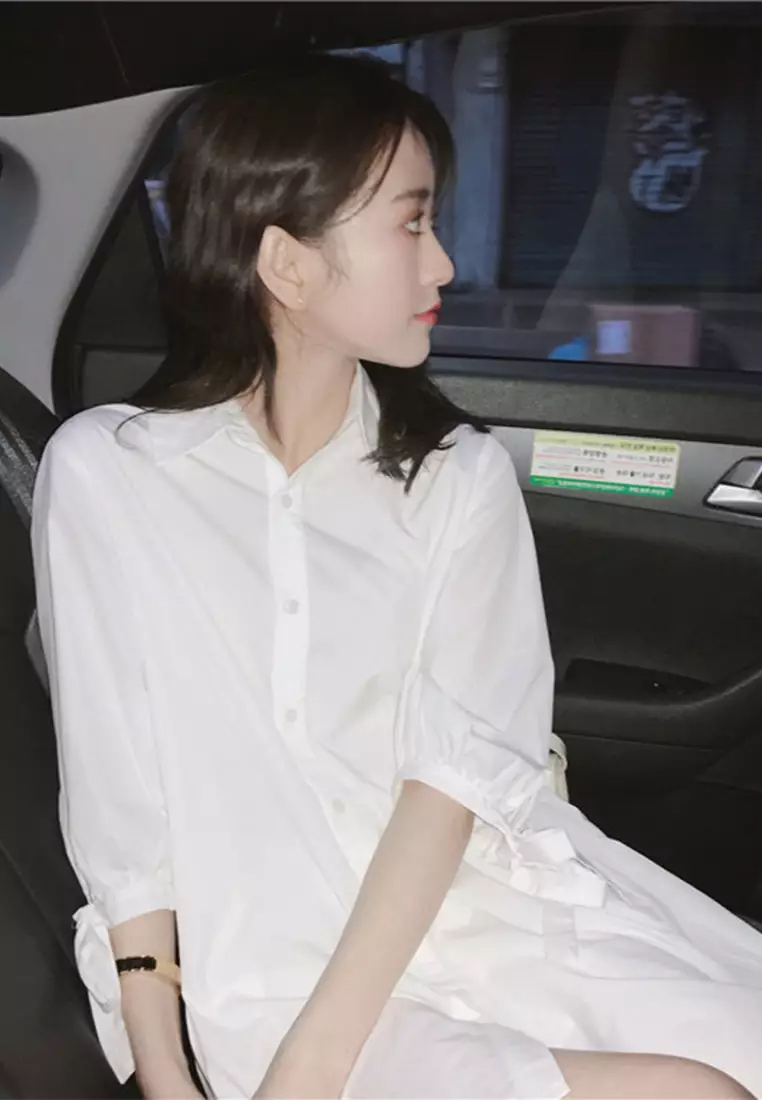 2024 Retro Casual Loose Mid length White Shirt CA24041819W