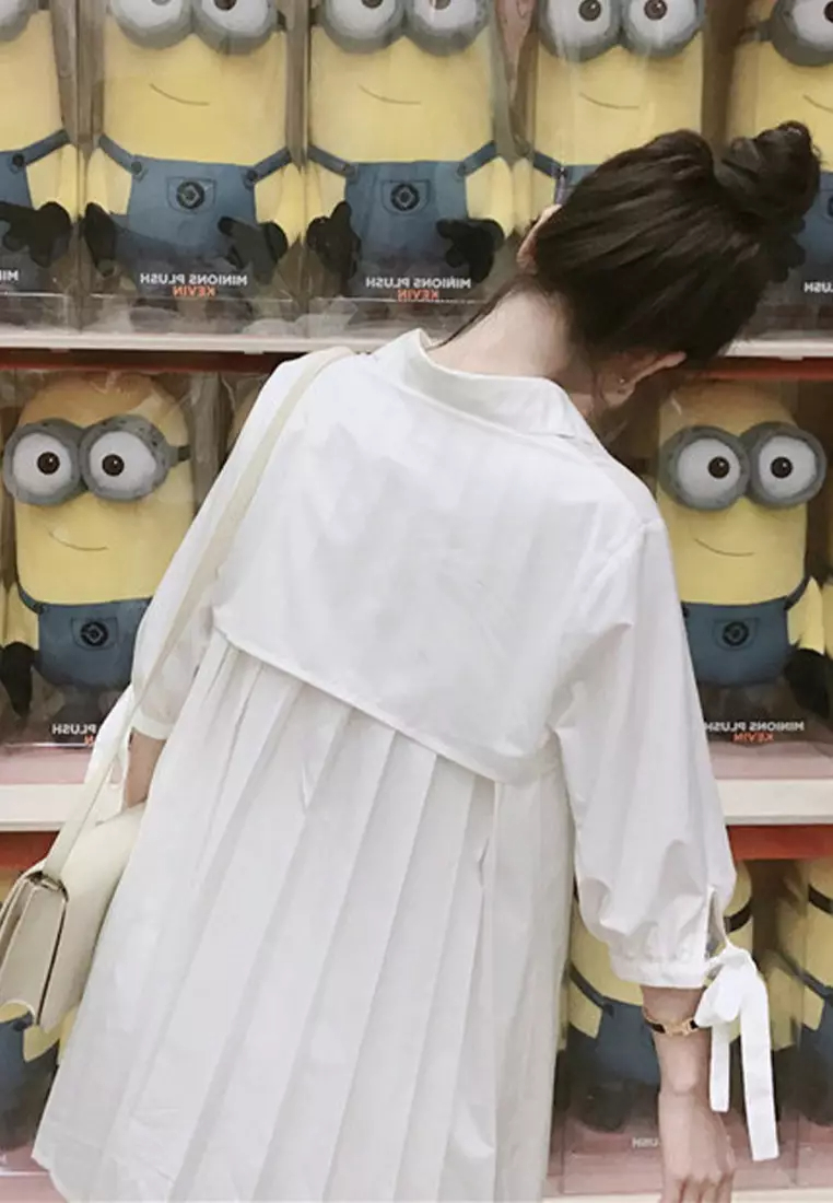 2024 Retro Casual Loose Mid length White Shirt CA24041819W