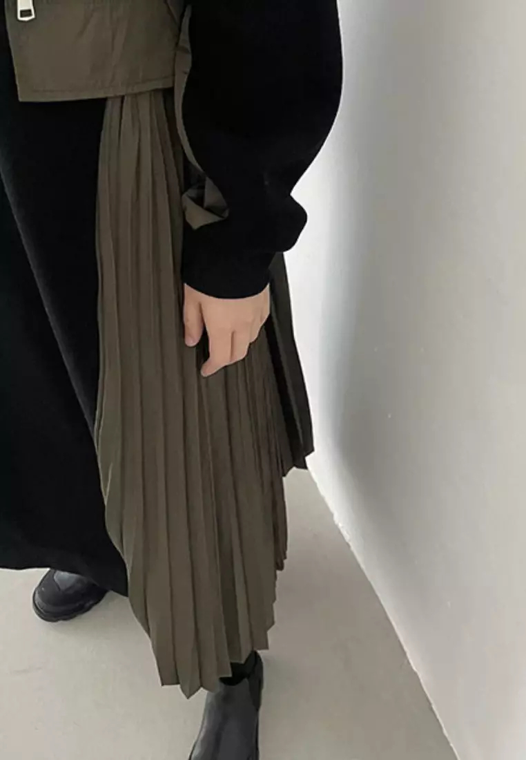 2024 New Colorblock Pleated Edge Long Sleeve Dress K092503-GY