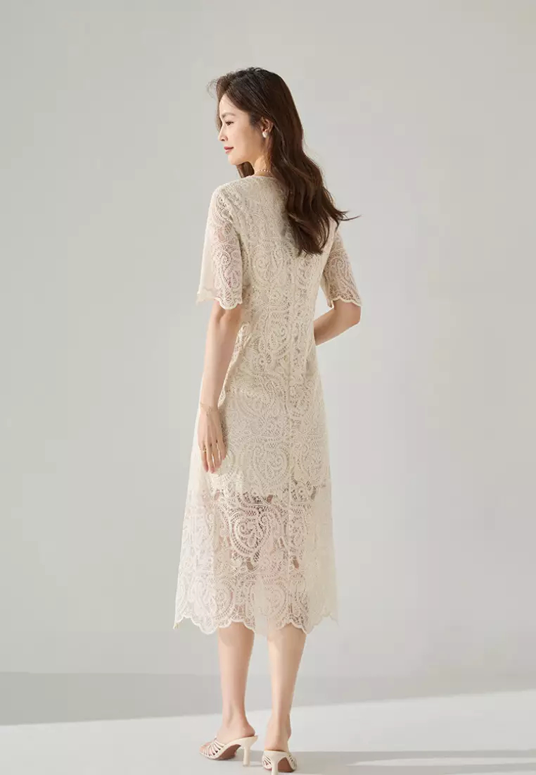 2024 new style real hollow lace V-neck dress K052705