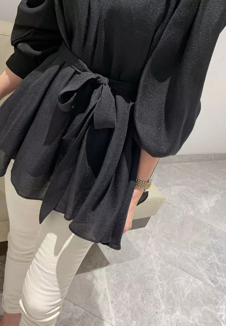 Brand new temperament lantern sleeve chiffon shirt top K092603-BK