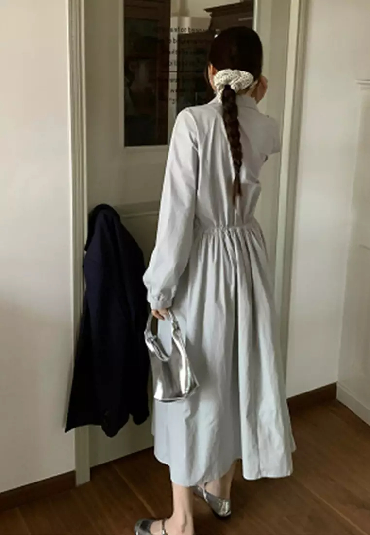Temperament new drawstring long-sleeved shirt dress K092703-W