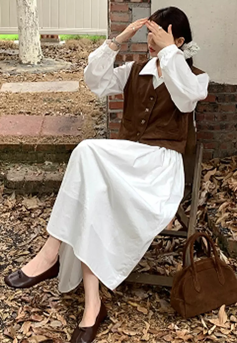Temperament new drawstring long-sleeved shirt dress K092703-W