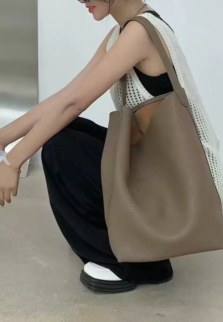 New suede cowhide large capacity genuine leather bucket bag K100401-BW