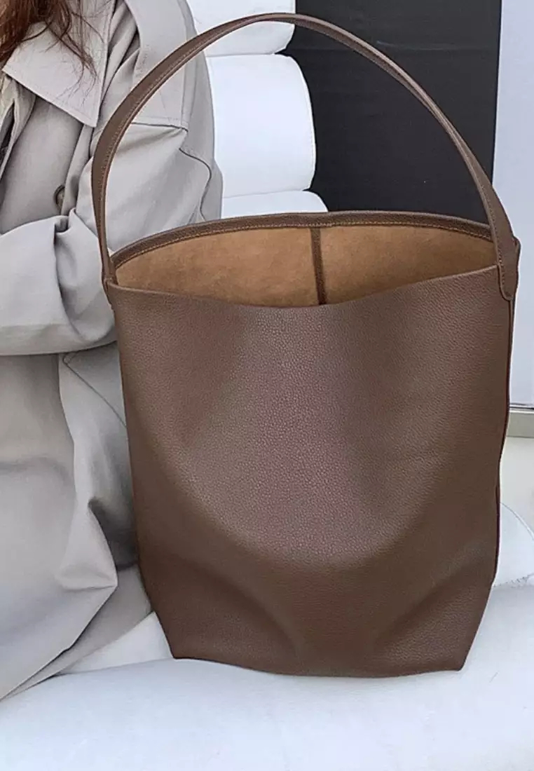 New suede cowhide large capacity genuine leather bucket bag K100401-BW