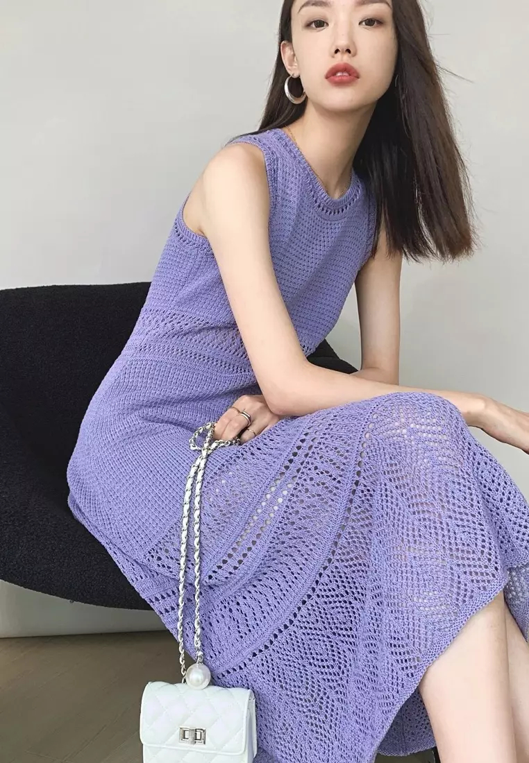 2024 new temperament knitted hollow vest dress K052104BK