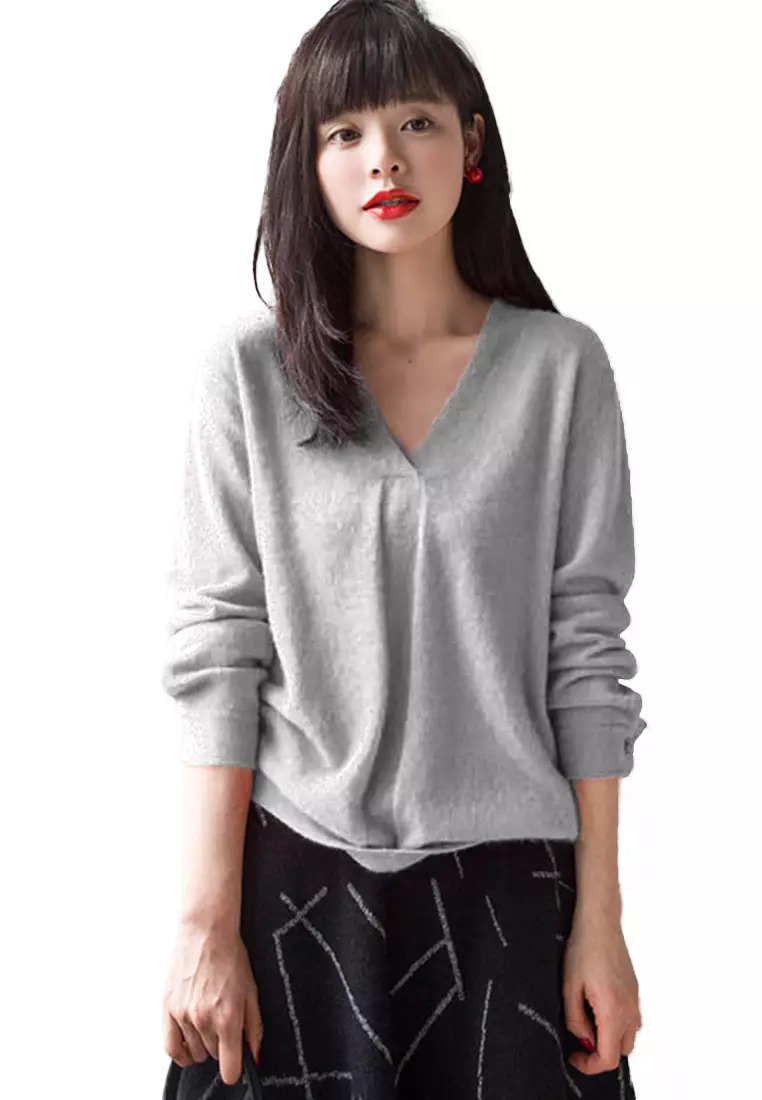 Basic V Neck Pullover CA112811GY