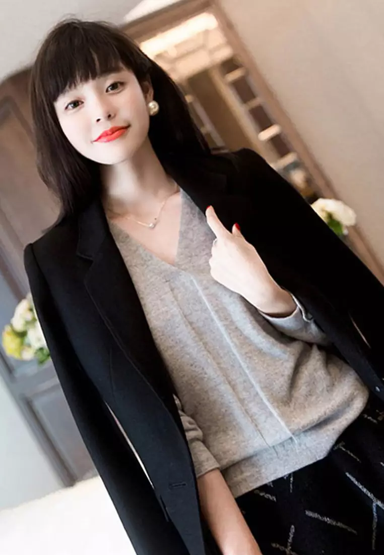 Basic V Neck Pullover CA112811GY