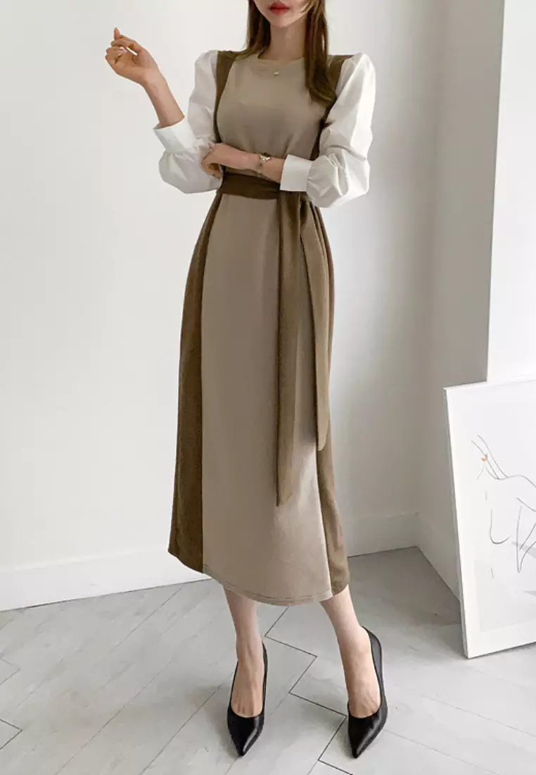2024 New Colorblock Knitted Long Sleeve Dress K092502-BK