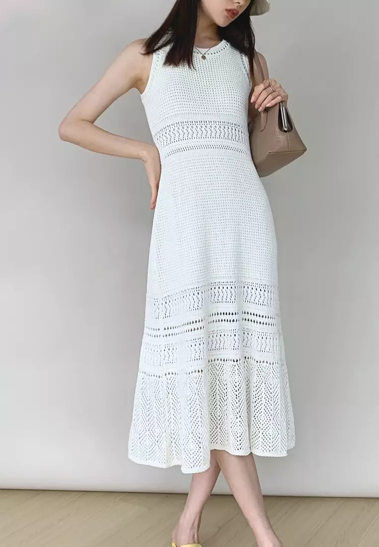 2024 new temperament knitted hollow vest dress K052104BK