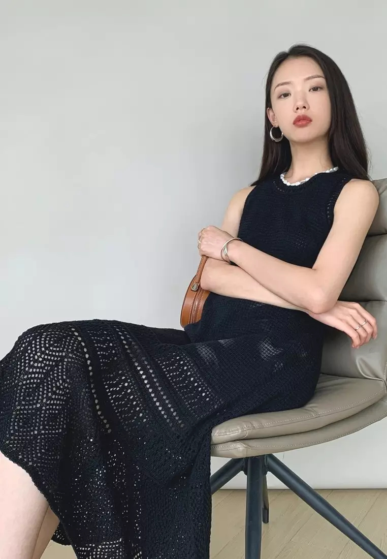 2024 new temperament knitted hollow vest dress K052104BK