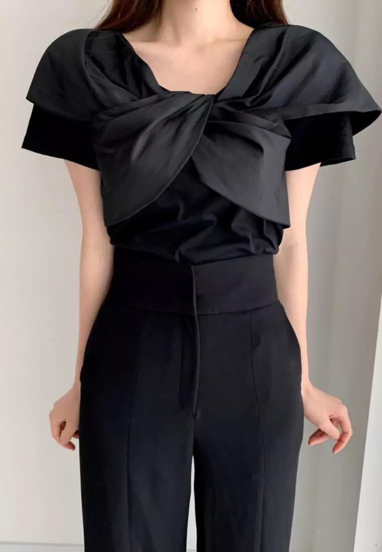 New summer V-neck big bow design T-shirt top K061403BK