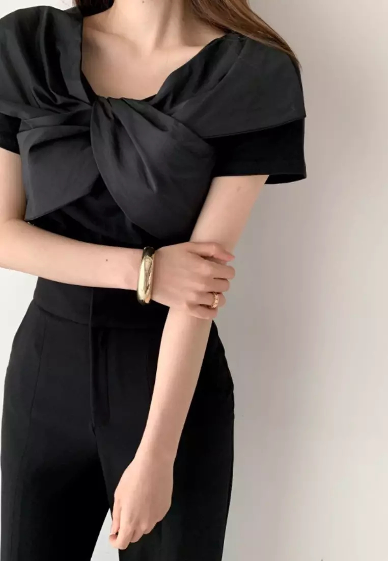 New summer V-neck big bow design T-shirt top K061403BK