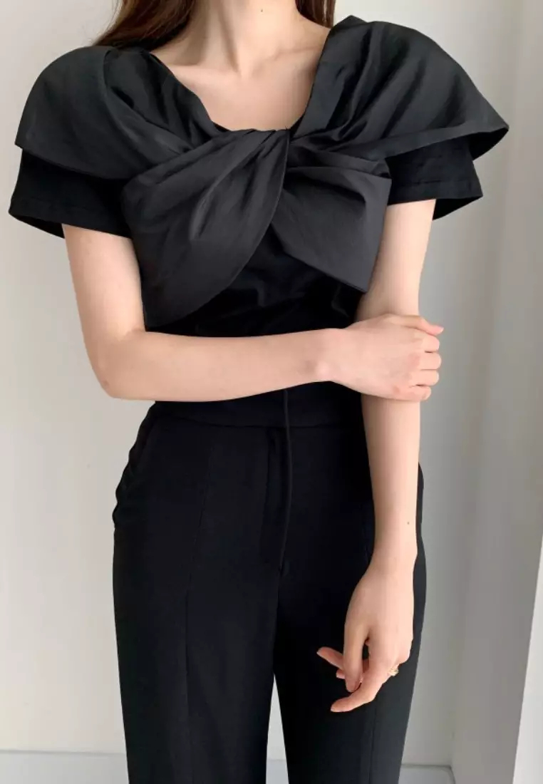 New summer V-neck big bow design T-shirt top K061403BK