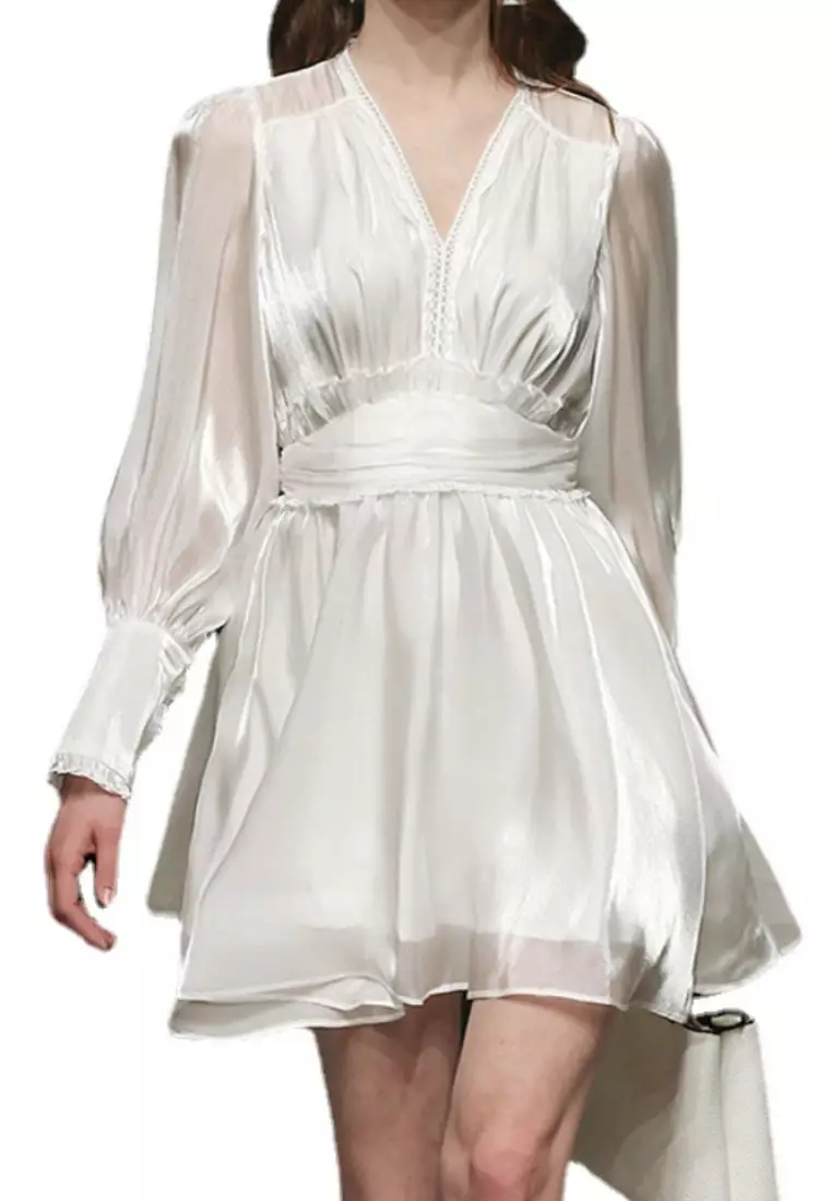 New Backless V-Neck Lantern Sleeve Dress K100211