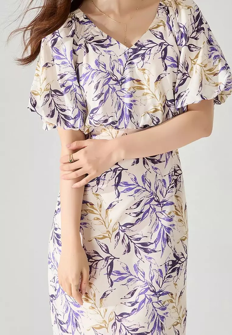 2024 New French floral Print V neck Summer dress K043003
