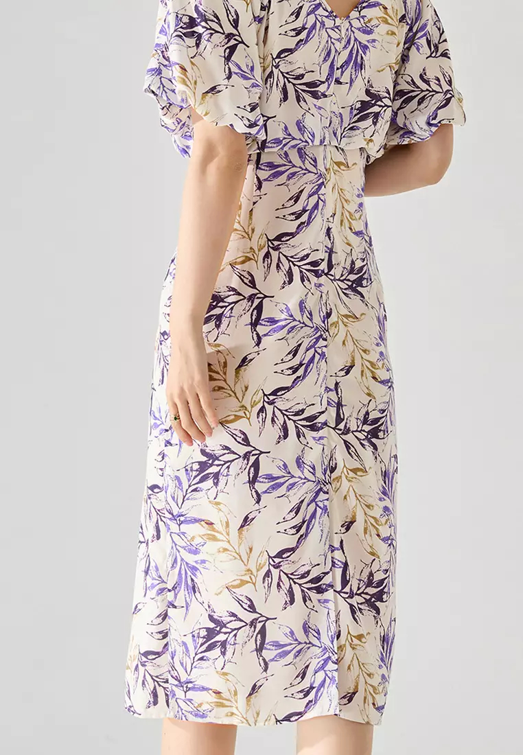 2024 New French floral Print V neck Summer dress K043003