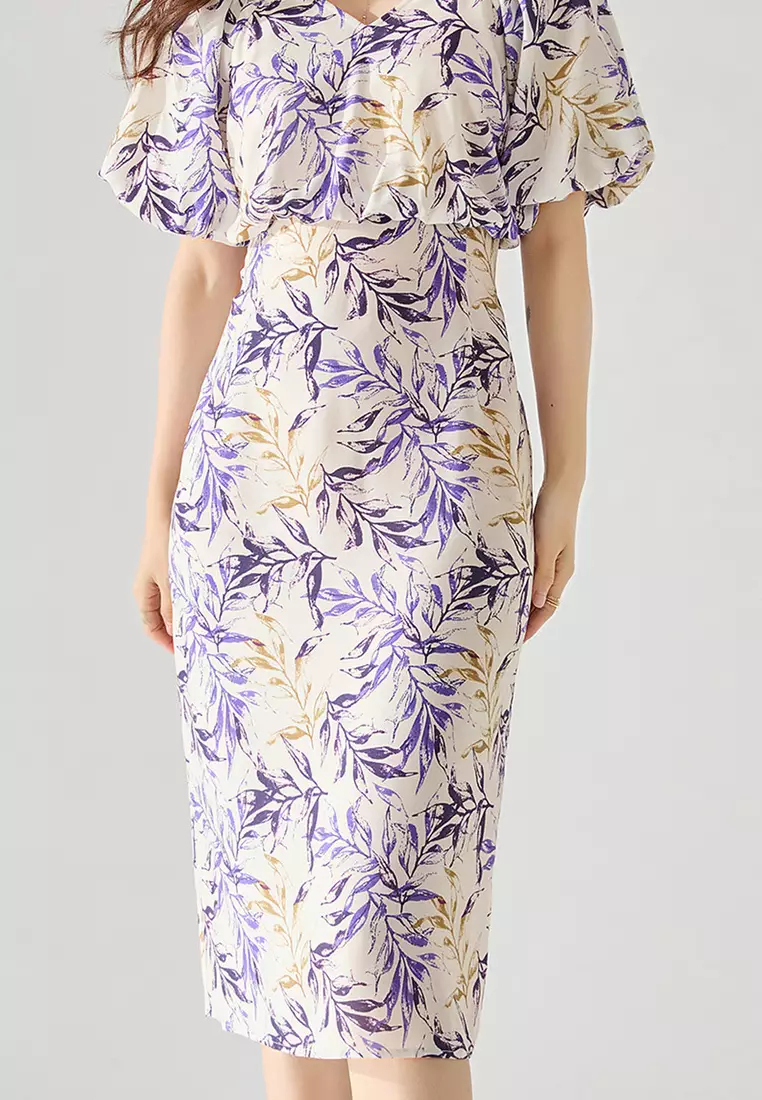 2024 New French floral Print V neck Summer dress K043003