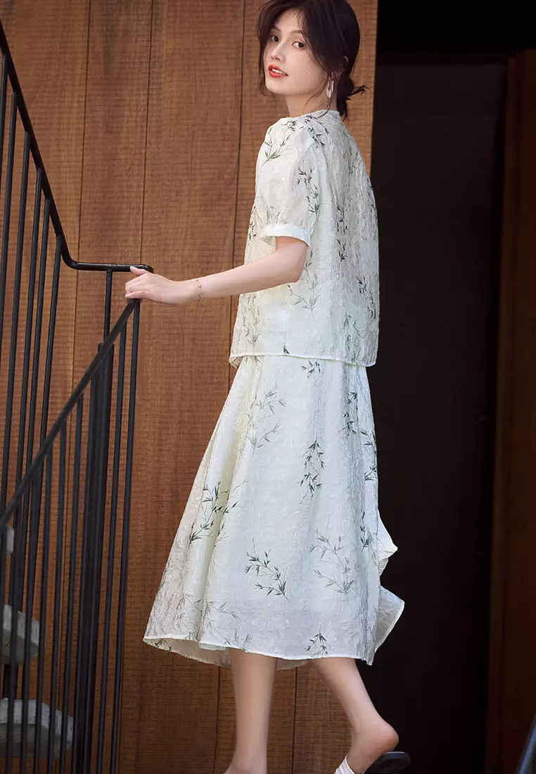 2024 Summer New Puff Sleeve Retro Two Piece Set Dress K050902