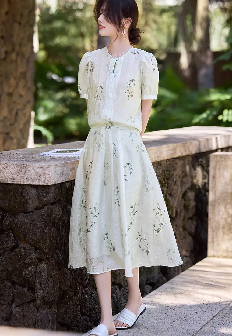 2024 Summer New Puff Sleeve Retro Two Piece Set Dress K050902