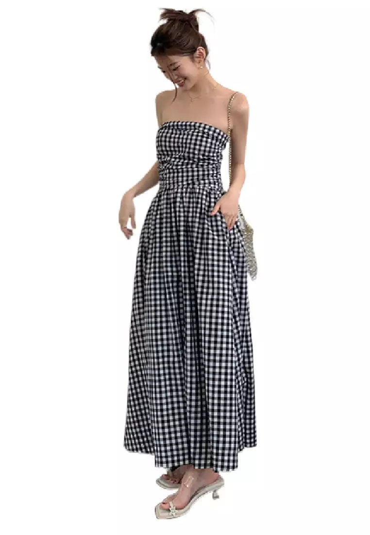 2024 Summer New Strapless Fresh Plaid Dress K050904BK