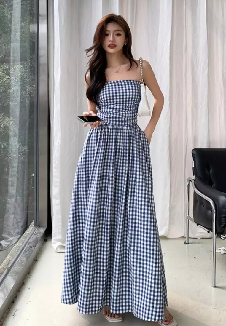 2024 Summer New Strapless Fresh Plaid Dress K050904BK