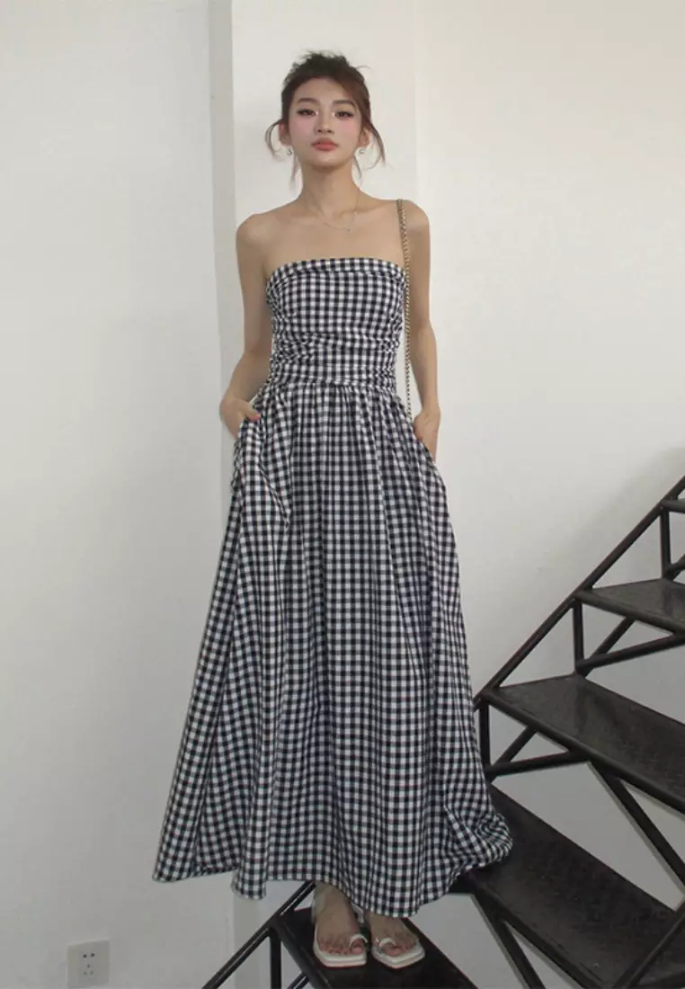 2024 Summer New Strapless Fresh Plaid Dress K050904BK