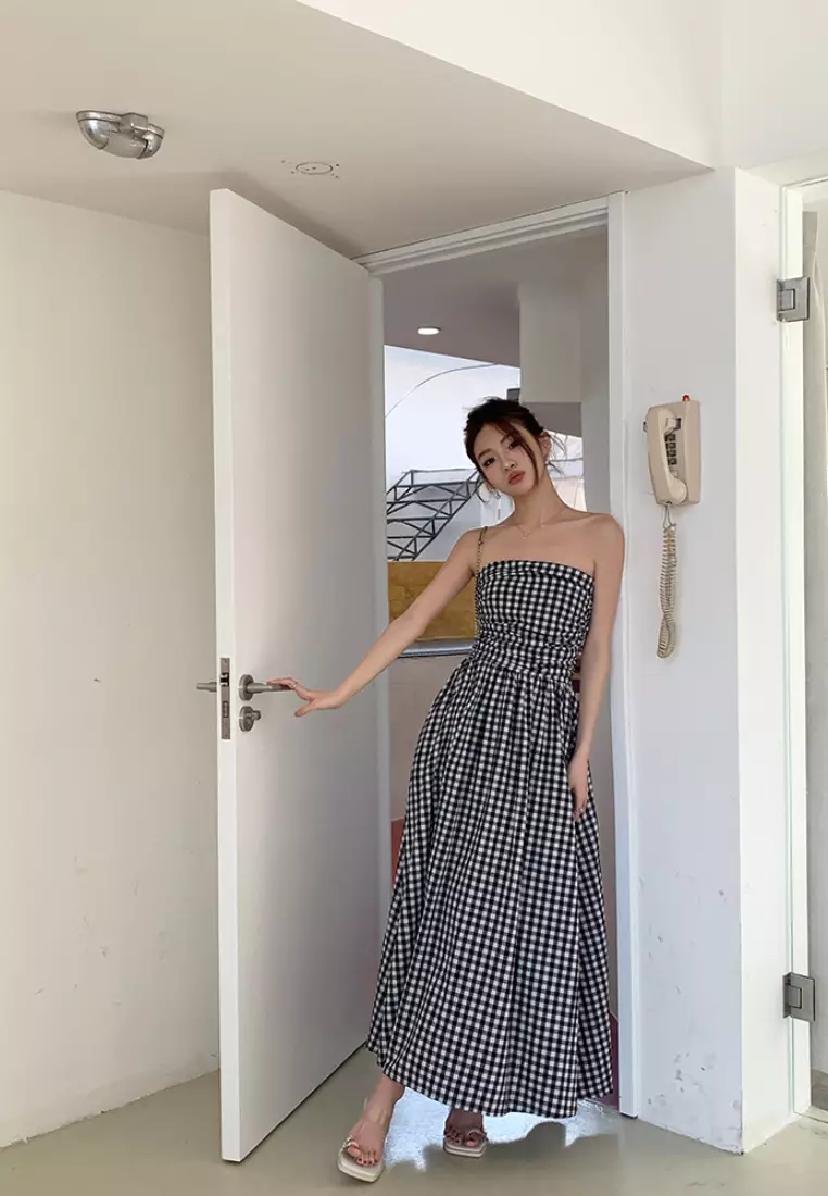 2024 Summer New Strapless Fresh Plaid Dress K050904BK