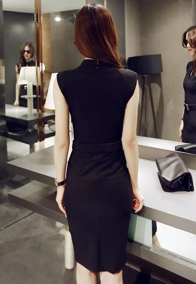 Korean Style Hollow Slim-Fit Hip One Piece Dress A21022227BK-S