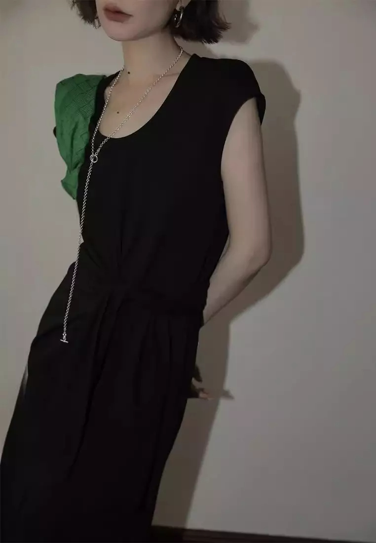 New elegant French U-neck knotted dress CA24032514BK