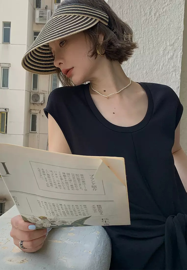 New elegant French U-neck knotted dress CA24032514BK