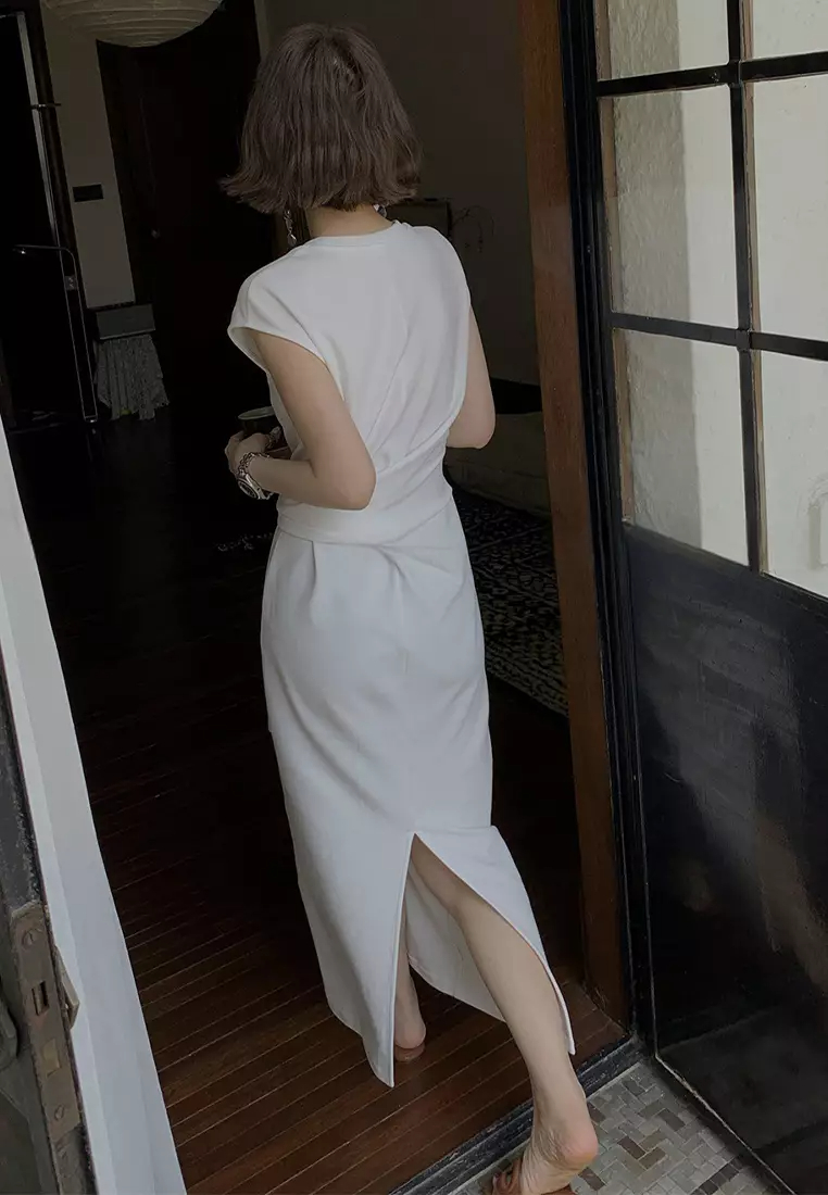 New elegant French U-neck knotted dress CA24032514BK