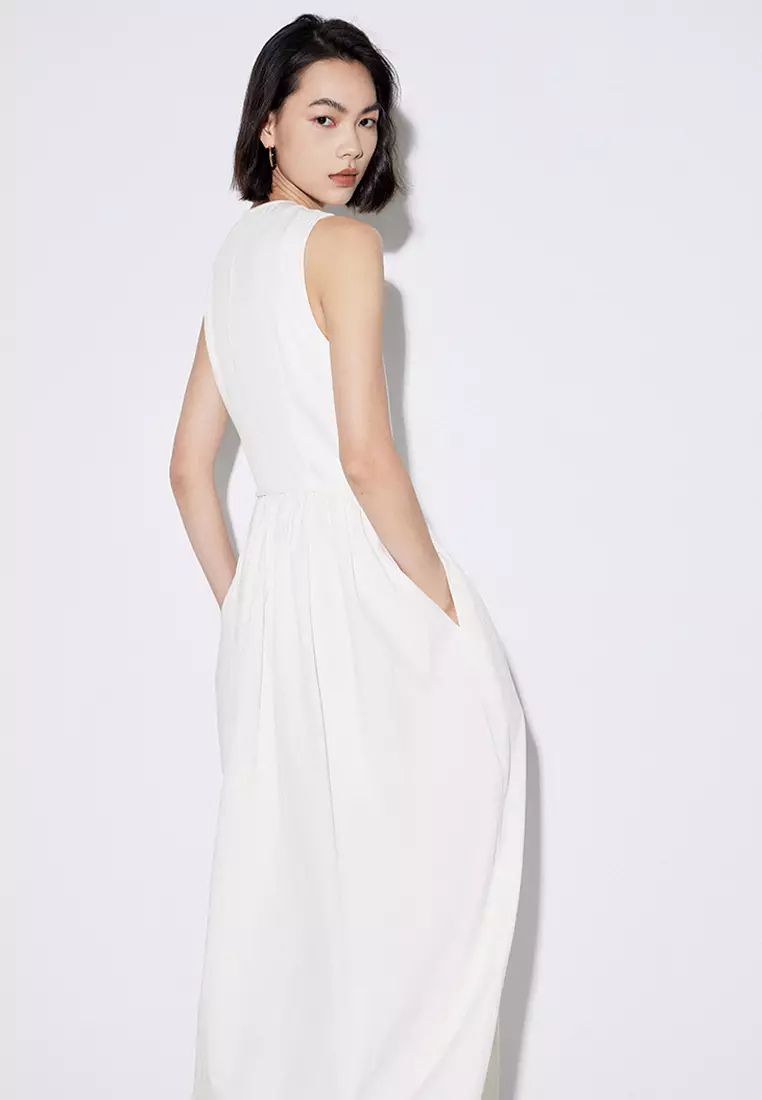 New patchwork pleated skirt solid color sleeveless dress CA24032527W