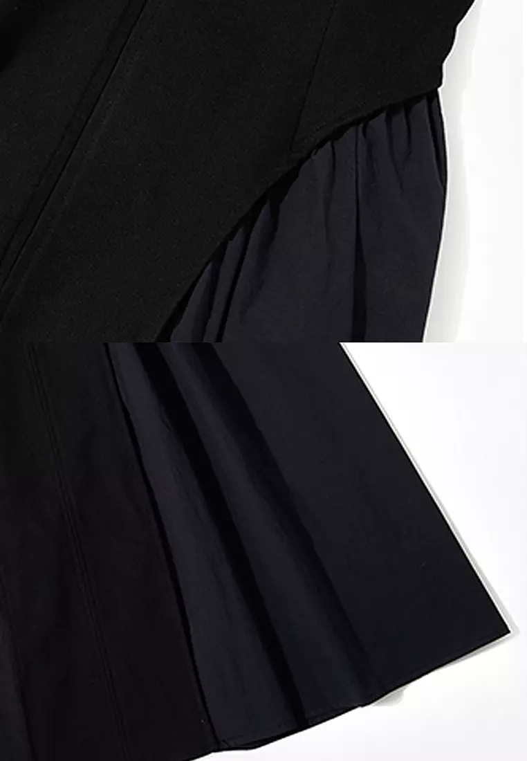 New patchwork pleated skirt solid color sleeveless dress CA24032527W