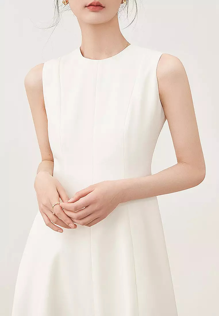 New round neck sleeveless elegant long A line dress CA24032516BK