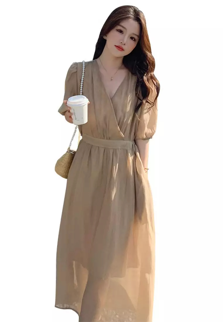 Summer New V Neck Wrapped Women Dress K042906BK
